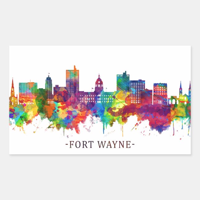 Adesivo Retangular Fort Wayne Indiana Skyline (Frente)