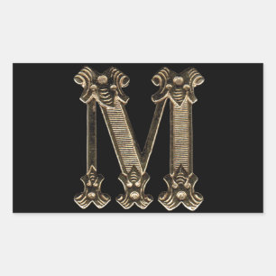 Adesivo Retangular Foto da Letra M Dourada em Fundo Preto