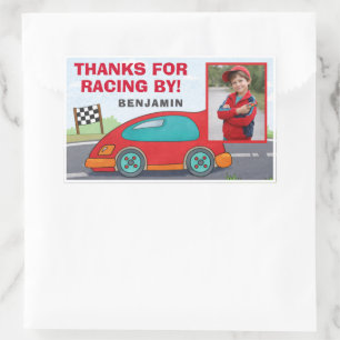 Adesivo Retangular Foto de Aniversário de Carro de Corrida Vermelho F