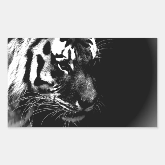 Adesivo Retangular Foto de Arte Tigre Branco Preto (Frente)