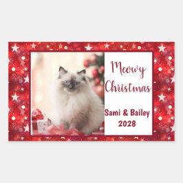 Adesivo Retangular Foto de Feriado das Estrelas Vermelhas Elegantes