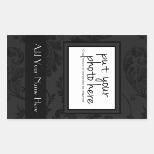 Adesivo Retangular Foto floral & texto do estilo preto elegante de