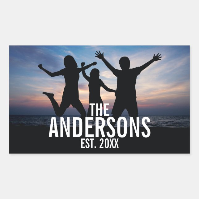 Adesivo Retangular Foto personalizada da família com nome da família (Frente)