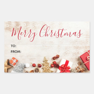 Adesivo Retangular Fotografia de madeira russa com artigos de Natal