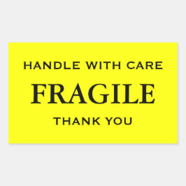 Adesivo Retangular Frágil Amarelo/Preto. Manipule com cuidado. Obriga