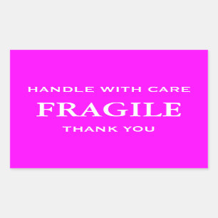 Adesivo Retangular Frágil Cor-de-Rosa/Branco. Manipule com cuidado. O