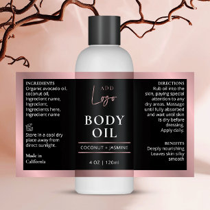 Adesivo Retangular Frasco Cosmético de 4 OZ preto e Rosa Dourado