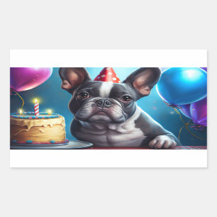 Adesivo Retangular Frenchie Birthday Bash: Um Cachorro Francês Bonito