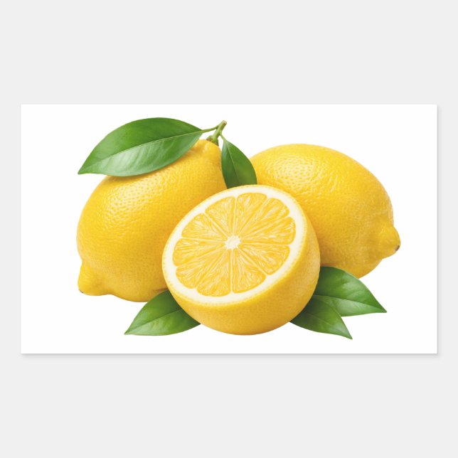 Adesivo Retangular Fresh Yellow Lemons with Green Leaves Sticker (Frente)