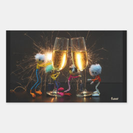 Adesivo Retangular Fubby's die feestelijk proosten met vuurwerk.