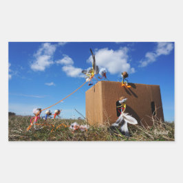 Adesivo Retangular Fubby's die spelen met veren en vliegen.