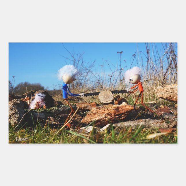 Adesivo Retangular Fubby's die stam van boom doorzagen. (Frente)