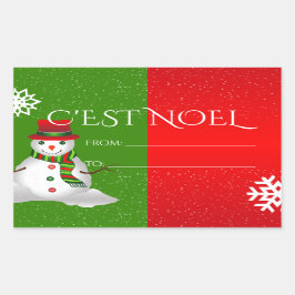 Adesivo Retangular Funky Snowman em Vermelho Branco e Verde