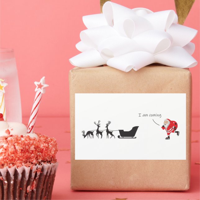 Adesivo Retangular Funny santa 'I am coming' for sleigh (Festa)