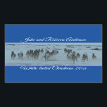 Adesivo Retangular Funny Whitetail Deer Christmas<br><div class="desc">Esta bela fotografia original mostra uma manada de cervo de cauda branca a correr numa estrada coberta de neve na pradaria. O texto diz Desejando um Natal de cauda branca.</div>