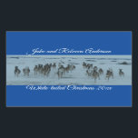 Adesivo Retangular Funny Whitetail Deer Christmas<br><div class="desc">Esta bela fotografia original mostra uma manada de cervo de cauda branca a correr numa estrada coberta de neve na pradaria. O texto diz Desejando um Natal de cauda branca.</div>