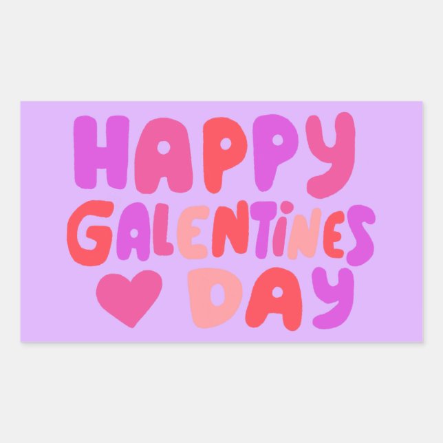 Adesivo Retangular Galentines Day Bubble Letters Curvy Retro Groovy (Frente)