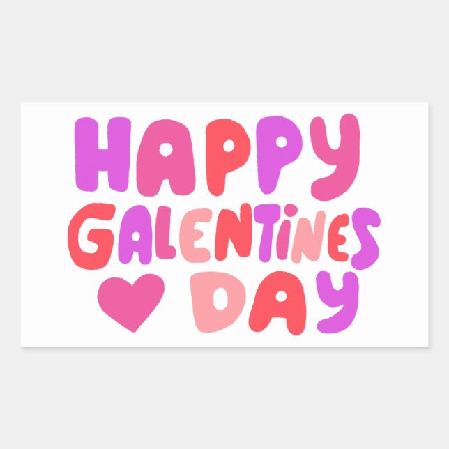 Adesivo Retangular Galentines Day Bubble Letters Curvy Retro Groovy (Frente)