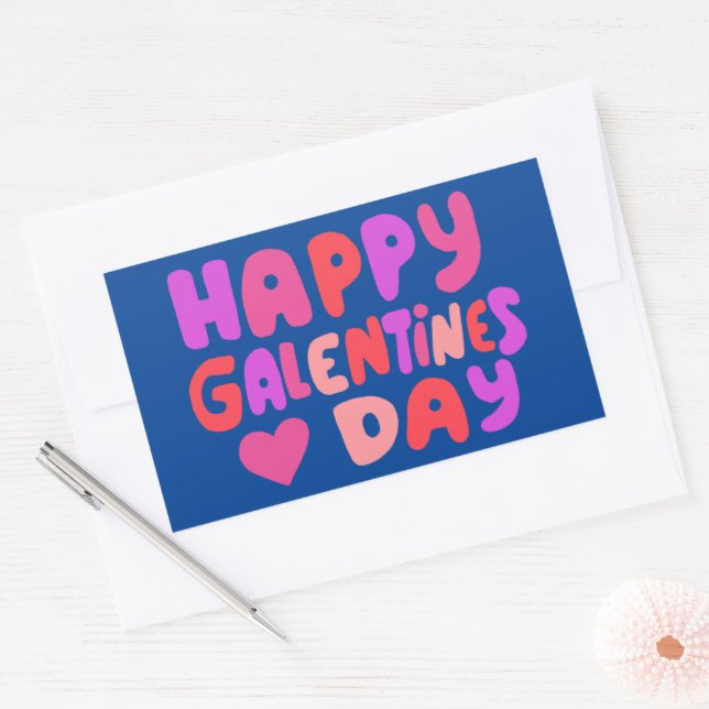 Adesivo Retangular Galentines Day Bubble Letters Curvy Retro Groovy (Envelope)