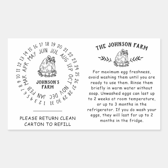 Adesivo Retangular Galinha Galinha Manipulação De Ovos Retorno Carton (Frente)