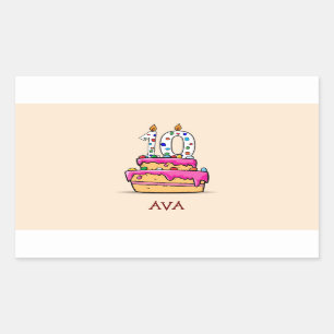 Adesivo Retangular Garota 10 de aniversário, 10 de bolo rosa doce