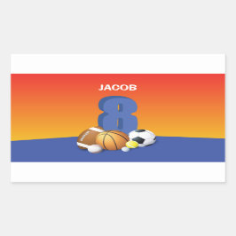 Adesivo Retangular Garoto 8º Aniversário de Esportes