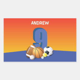 Adesivo Retangular Garoto 9º Aniversário de Esportes