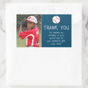 Adesivo Retangular Garoto Foto de Baile de Baseball Obrigado Aniversá