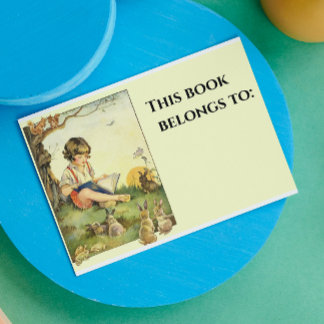 Adesivo Retangular Garoto lendo debaixo da árvore com coelhos