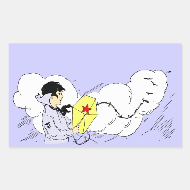 Adesivo Retangular Garoto voando um picareta Vintage (Frente)