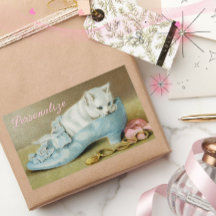 Gatinho branco fofo vintage em um sapato de cetim