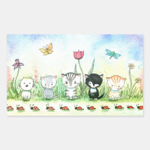 Adesivo Retangular Gatinho Doce Puppy Ladybug Stickers