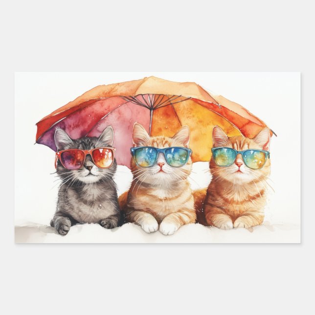 Adesivo Retangular Gatinhos de Verão dos gatos de praia (Frente)