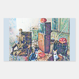 Adesivo Retangular Gatinhos Porch Halloween