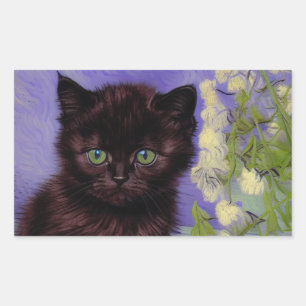 Adesivo Retangular Gato de estilo Van Gogh com Flores Brancas