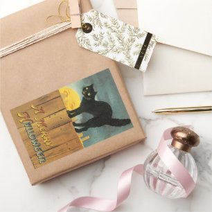 Adesivo Retangular Gato de Halloween da Feliz de Vintage por Ellen Cl