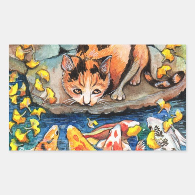 Adesivo Retangular Gato de Koi Pond (Frente)