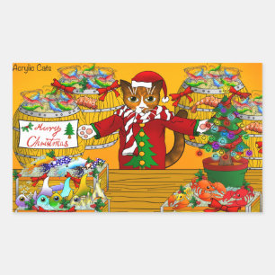Adesivo Retangular Gato de Natal para o Mercado de Peixes