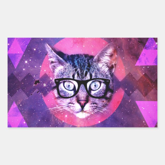 Adesivo Retangular Gato de Óculos de Gatinho Engraçado (Frente)