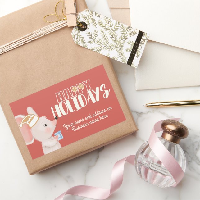 Adesivo Retangular Gato de rato bonito Chapéu de Papai Noel (Presentear)