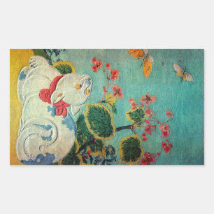 Adesivo Retangular Gato e borboleta, Suzuki Harunobu