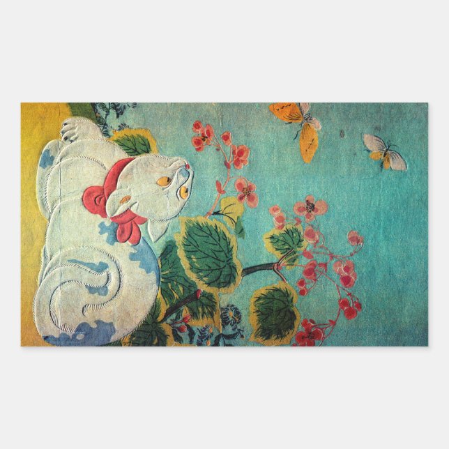 Adesivo Retangular Gato e borboleta, Suzuki Harunobu (Frente)