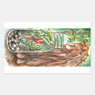 Adesivo Retangular Gato e Peixe