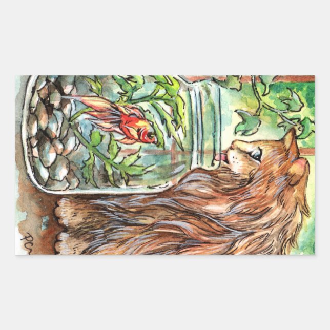 Adesivo Retangular Gato e Peixe-gato (Frente)