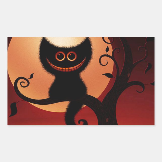 Adesivo Retangular Gato Negro Sorridente de Whimsical (Frente)