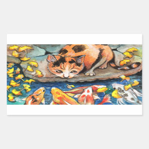 Adesivo Retangular Gato pela lagoa de Koi