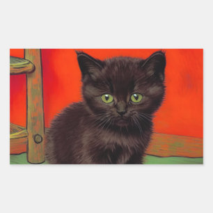 Adesivo Retangular Gato Preto do Estilo Van Gogh