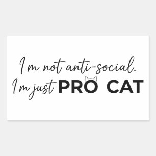 Adesivo Retangular Gato Pro Engraçado Introvertido Anti-Social