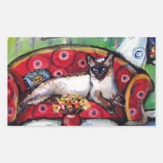 Adesivo Retangular Gato siamês sente sorrindo pintura de gato-da-lua
