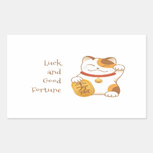 Adesivo Retangular Gato Sortudo Japonês, Maneki Neko Sorte Boa Fortu